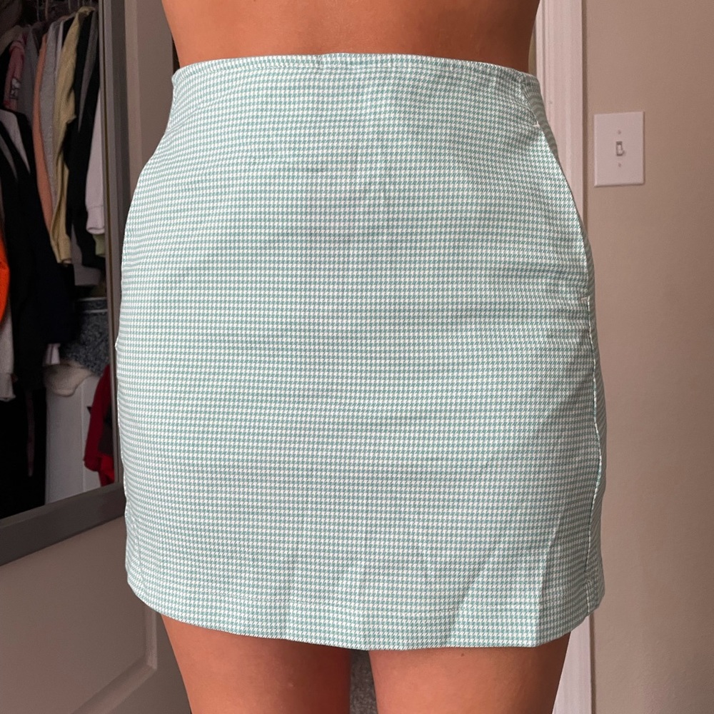 Urban outfitters teal houndstooth mini pencil skirt size small